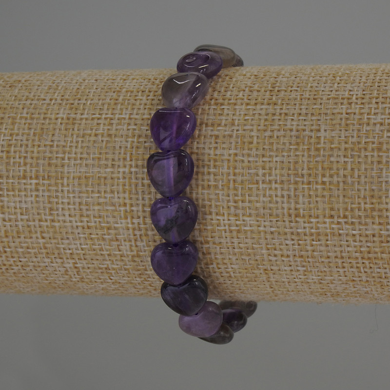 צמיד אמטיסט בצורת לב, קוטר 10x10 mm, אורך 18 cm