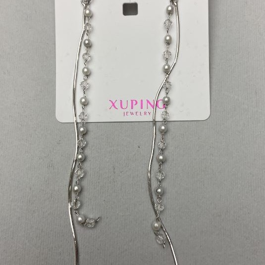 עגילי Xuping רודיום עם פנינים, אורך 11 ס״מ+