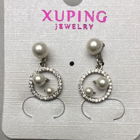 עגילי Xuping רודיום עם פניני מאיורקה, קוטר 10 מ״מ +-, אורך 20 מ״מ +-