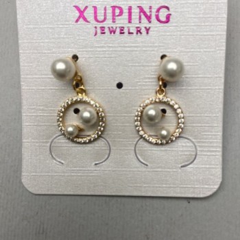 עגילי Xuping עם פנינים ממיורקה, קוטר כ-10 מ״מ, אורך כ-20 מ״מ, זהב מצופה 18K