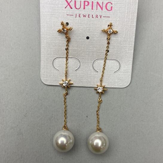 עגילים Xuping עם פנינים ממאיורקה, קוטר 8 מ״מ ±, אורך 45 מ״מ ± ציפוי זהב 18K