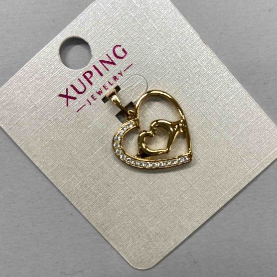 תליון Xuping «לב» עם סטרזים לבנים, קוטר 18 מ״מ, אורך 26 מ״מ, ציפוי זהב 18K