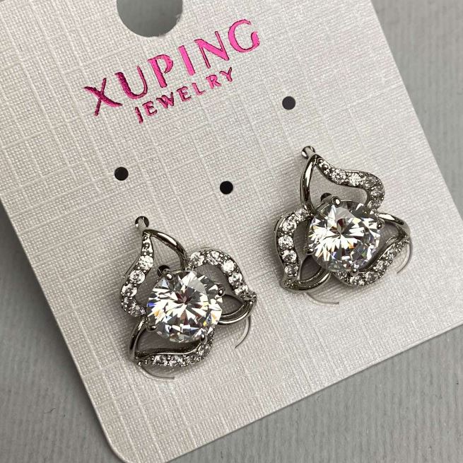 עגילים Xuping מצופים רודיום עם אבן לבנה וזירקונים לבנים 15 מ״מ +