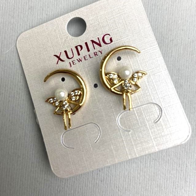 עגילים Xuping עם פנינה וזירקונים לבנים, קוטר 4 מ״מ ±, אורך 14×20 מ״מ ±, ציפוי זהב 18K
