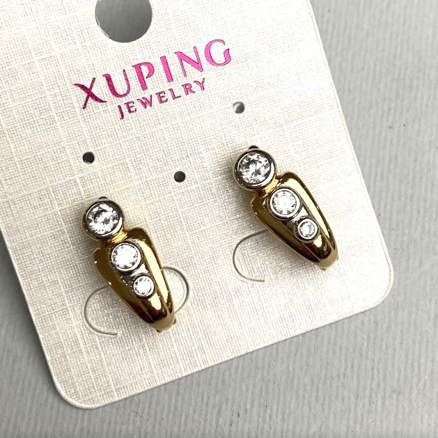 עגילים Xuping עם קריסטלים לבנים 7×18 מ״מ ± ציפוי זהב 18K