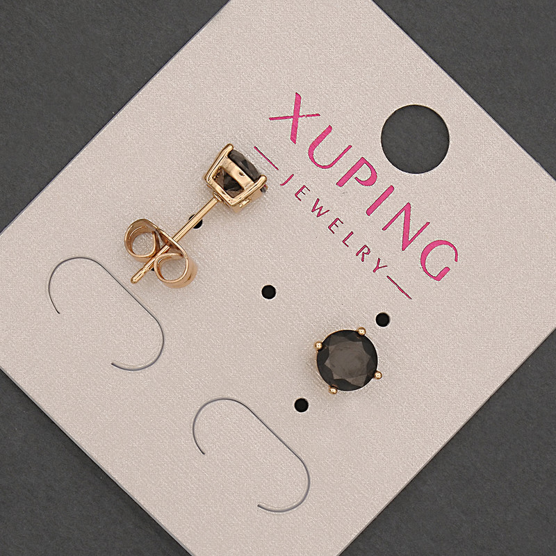 עגילי סטוד Xuping עם קריסטל שחור, קוטר 6 מ״מ ± ציפוי זהב 18K
