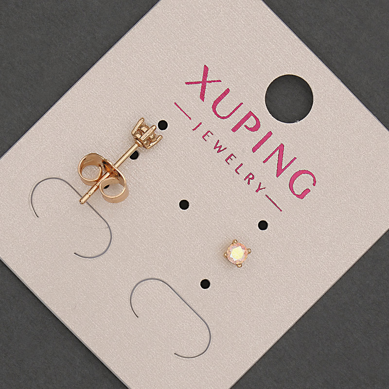 עגילי סטוד Xuping עם קריסטל רב-גווני, קוטר 3 מ״מ, ציפוי זהב 18 קראט