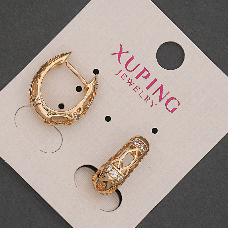 עגילים Xuping עם אבני קריסטל לבנות, קוטר 6 מ״מ +-, אורך 17 מ״מ +-, ציפוי זהב 18K
