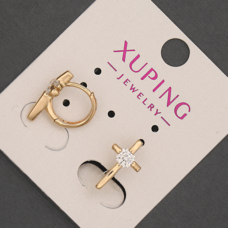 עגילי Xuping טבעות צלב עם קריסטל לבן, קוטר 8 מ״מ ±, אורך 15 מ״מ ±, ציפוי זהב 18K