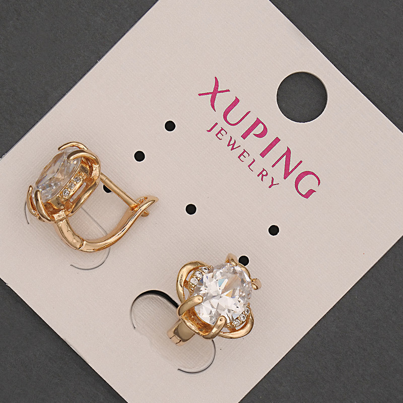 עגילים Xuping עם קריסטל לבן, קוטר 12 מ״מ ±, אורך 12 מ״מ ±, ציפוי זהב 18 קראט