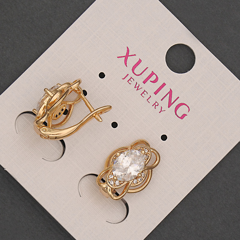עגילים Xuping עם קריסטל לבן, קוטר 11 מ״מ+-, אורך 18 מ״מ+-, זהב מצופה 18 קראט