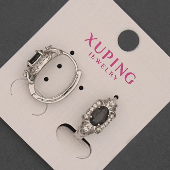 עגילים Xuping עם זירקונים שחורים, אורך 18 מ״מ ±, עובי 8 מ״מ ± ציפוי ראודיום