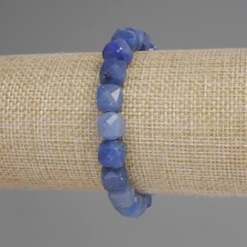 צמיד אבטורין כחול בצורת קוביות חתוכות, קוטר 9 מ"מ, אורך 18 ס"מ, בסיס גמיש