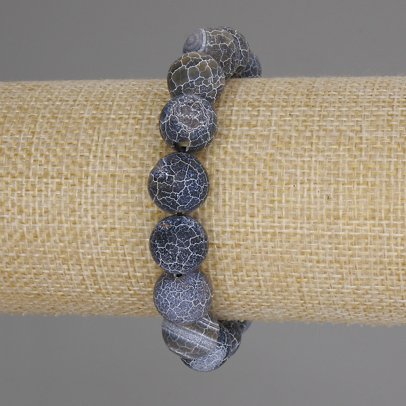 צמיד אגט צונן - חרוזים חלקים, קוטר 12 מ״מ, אורך 18 ס״מ, אלסטי