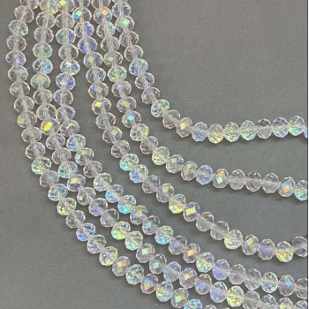 חרוזי קריסטל צ'כי לבנים על חוט שקוף עם ציפוי בנזין מבריק, חרוזי רונדל מחוספים, בקוטר 8×6 מ״מ, אורך 39 ס״מ