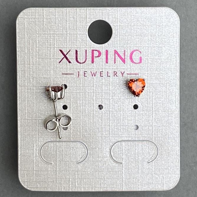 עגילי צמוד בצורת לב Xuping עם קריסטל אדום, קוטר כ-5 מ״מ, ציפוי רודיום
