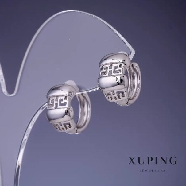 עגילים Xuping עם דגם יווני 9×13 מ״מ, ציפוי רודיום