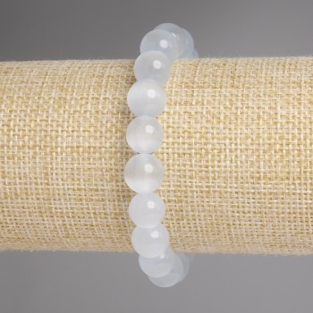 צמיד אפור עם חרוזי עין החתול חלקים, קוטר 9.5 מ״מ, אורך 18 ס״מ — אלסטי