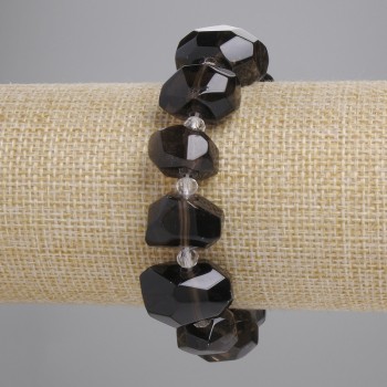 צמיד טופז מעושן מרוב-פנים, קוטר 12–18×10–13 מ״מ, חרוזים 5 מ״מ, אורך 18 ס״מ, אלסטי