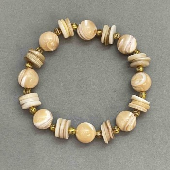 צמיד פרלאמוטר כדורי 10 מ"מ +- רונדל 10x2 מ"מ +- עם תוספות מתכת, אורך 18 ס"מ +- סטרץ'