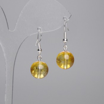 עגילי ציטרין כדור חלק 12 מ״מ, אורך 32 מ״מ