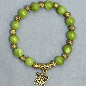 צמיד אוניקס – חרוזים חלקים 8 מ״מ +- עם תוספות מתכתיות, אורך 18 ס״מ +- בסיס אלסטי