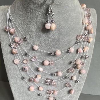 סט עגילים ושרשרת «על מיתרי הנשמה» חרוזי פנינים, קוטר 7 מ״מ, 7,5×5,5 מ״מ, אורך 45–50 ס״מ