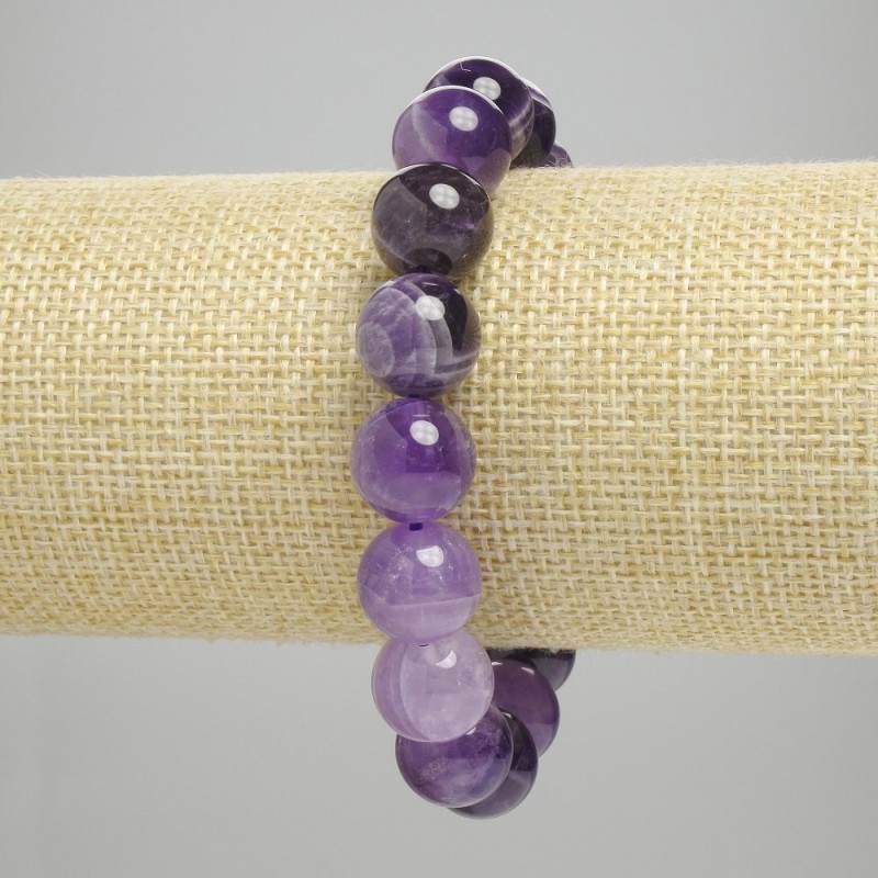 צמיד אמטיסט חרוז חלק בקוטר 12 מ"מ, אורך 18 ס"מ, אלסטי