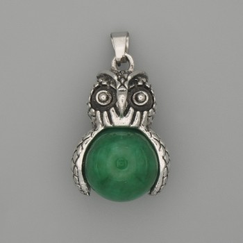 תליון «ינשוף» כריזופרז, מתכת כסופה, קוטר 30×20 מ״م, אורך 37 מ״מ