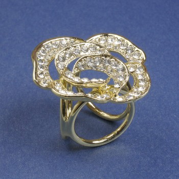 סיכת-קליפ לצעיפים לבנים, פרח 33 מ״מ+, מתכת זהובה, קליפס בקוטר 22 מ״מ+