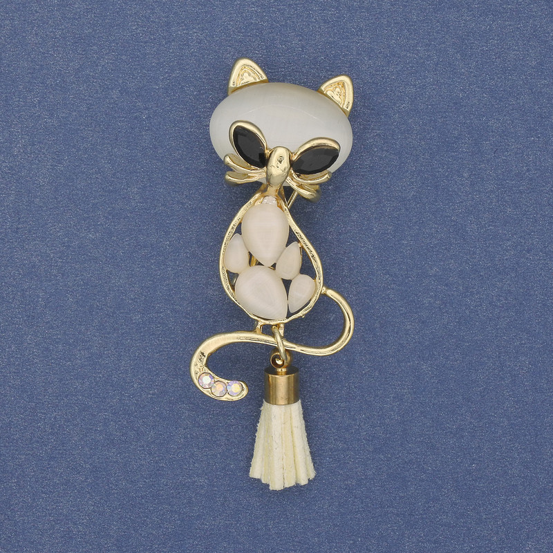 סיכת-תליון חתול עם עצם, עין החתול זהובה, 43×17 mm+