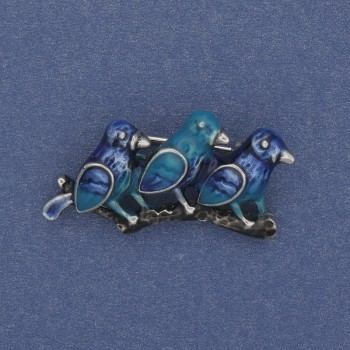 סיכה «ציפורים על ענף» אמייל כחול ומתכת כסופה 35×19 מ״מ+