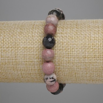 צמיד ורודוניט חרוזים חצובים בצורת כדור, קוטר כ-10 מ״מ ±, אורך כ-18 ס״מ ±, אלסטי