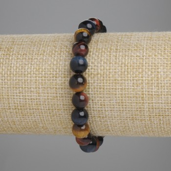 צמיד עם עיני שור, עין הטייגר ועין בז, חרוזים חלקים, קוטר 8 mm, אורך 18 cm, אלסטי