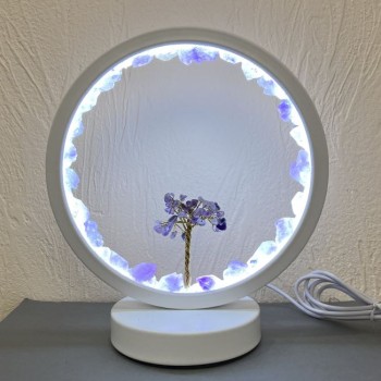 נורת לילה גולמית מאמטיסט על בסיס מתכת לבן, קוטר 18 ס״מ +/- כבל USB