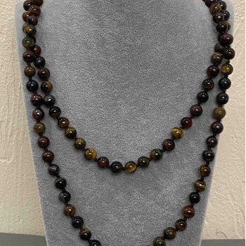 שרשרת ארוכה מאבני עין הנשר, עין האריה ועין הבקר – כדור חלק 8 מ״מ, אורך כ-120 ס״מ+