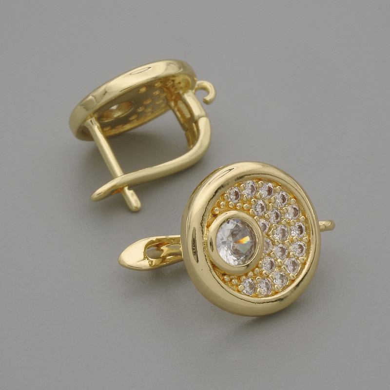 עגילי וו מזהב ממתכת עם אבני סטרז 15×13 מ״מ - צמד