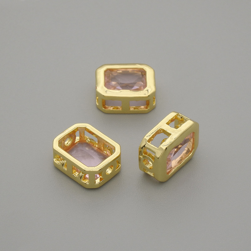 אביזרי חרוז-הכנסה עם קריסטל ורוד, צבע מתכת זהב, קוטר 9×7 ממ ± פתח 1.3 ממ ± לכל יחידה +