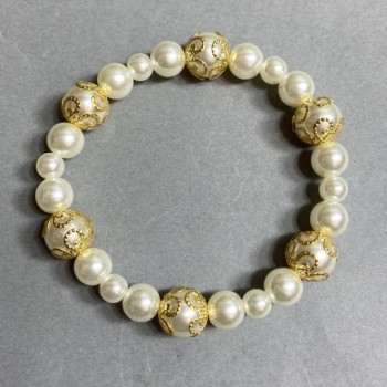 צמיד מאיורקה (אקריל) חרוזי 6 מ״מ ± 8 מ״מ ± 10 מ״מ ± עם תוספות מתכתיות, אורך 18 ס״מ ± אלסטי