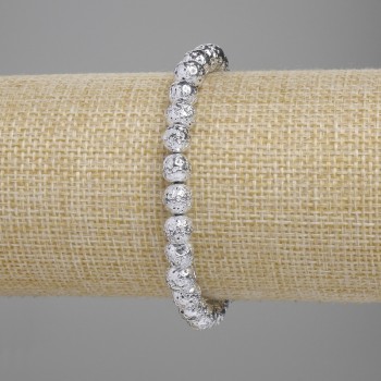 צמיד לבה עם ציפוי כסף מתכתי, כדור לבה נקבובי בקוטר 6.5 מ"מ, אורך 18 ס"מ, אלסטי