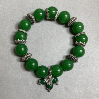 צמיד כריזופרז חרוזים חלקים בקוטר 12 מ"מ+- עם הוספות מתכתיות, אורך 18 ס"מ+- סטרץ