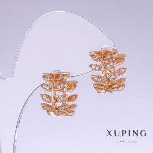 עגילי Xuping – ענפים עם זירקון לבן, אורך 15 מ״מ, עובי 10 מ״מ, מצופים זהב 18K