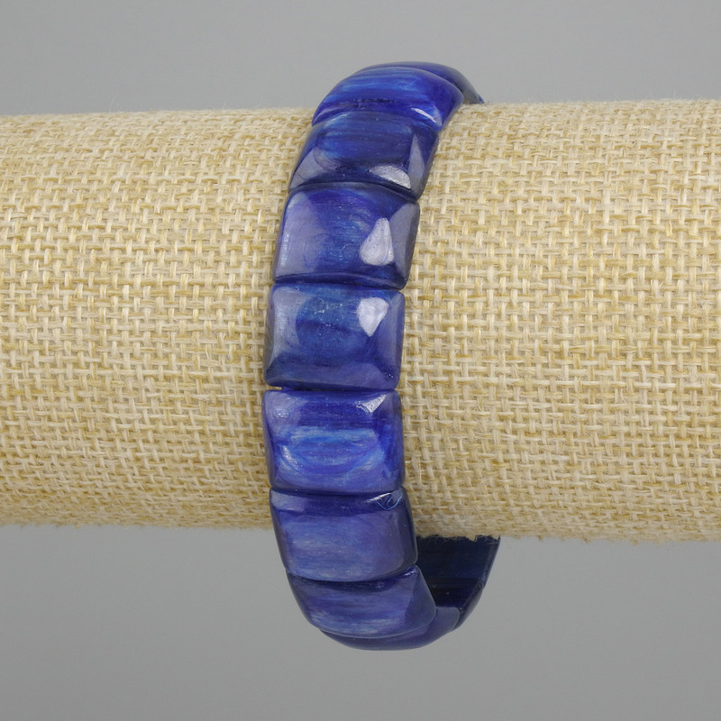 צמיד מאבן קיאניט טבעית, חוליה חלקה, קוטר 16×12 mm ±, אורך 18 cm ±, על בסיס אלסטי
