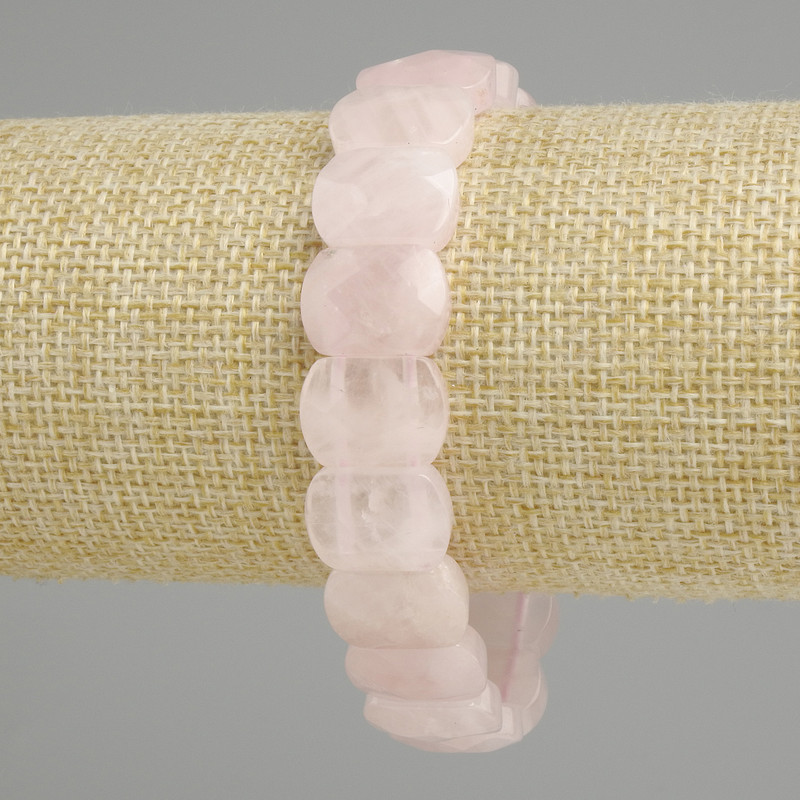 צמיד קוורץ ורוד, קישור מחוספס, קוטר 15×11 mm ±, אורך 18 cm (אלסטי)