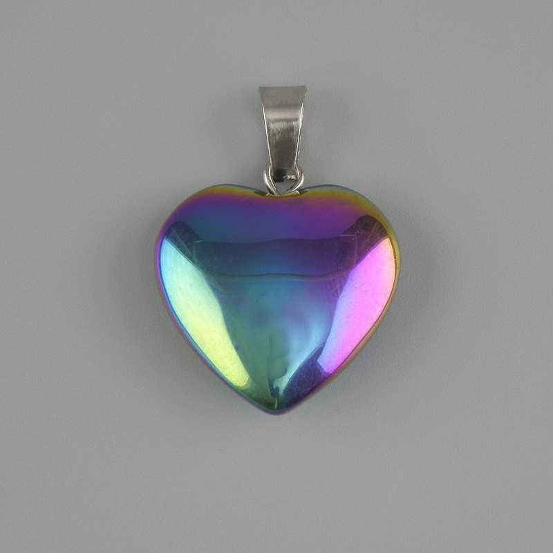תליון לב מהמטיט עם ברק "בנזין" 20×20mm ±, אורך 28mm ±