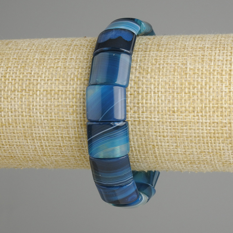צמיד אגט, חוליות חלקות, קוטר 15×12–13mm±, אורך 18cm±, אלסטי