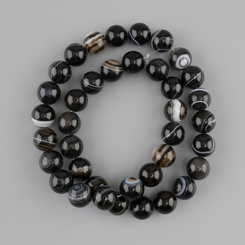 חרוזים אגת עינית, כדור חלק, קוטר 10mm ±, אורך 39cm ± על חוט דייג