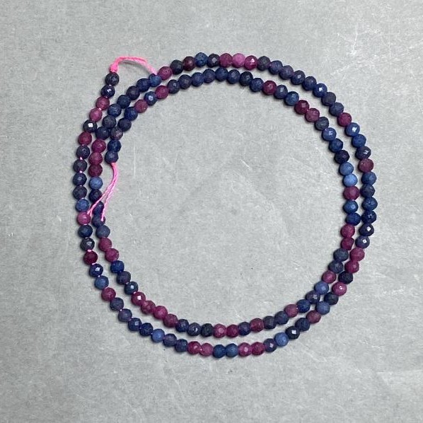 חרוזי ספיר ורובי, כדור מחומד, קוטר 3mm+-, אורך 38cm+