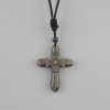 תליון צלב אובסידיאן כסוף, מידות 47×36 mm ± על שרוך שחור מתכוונן, אורך 78 cm+