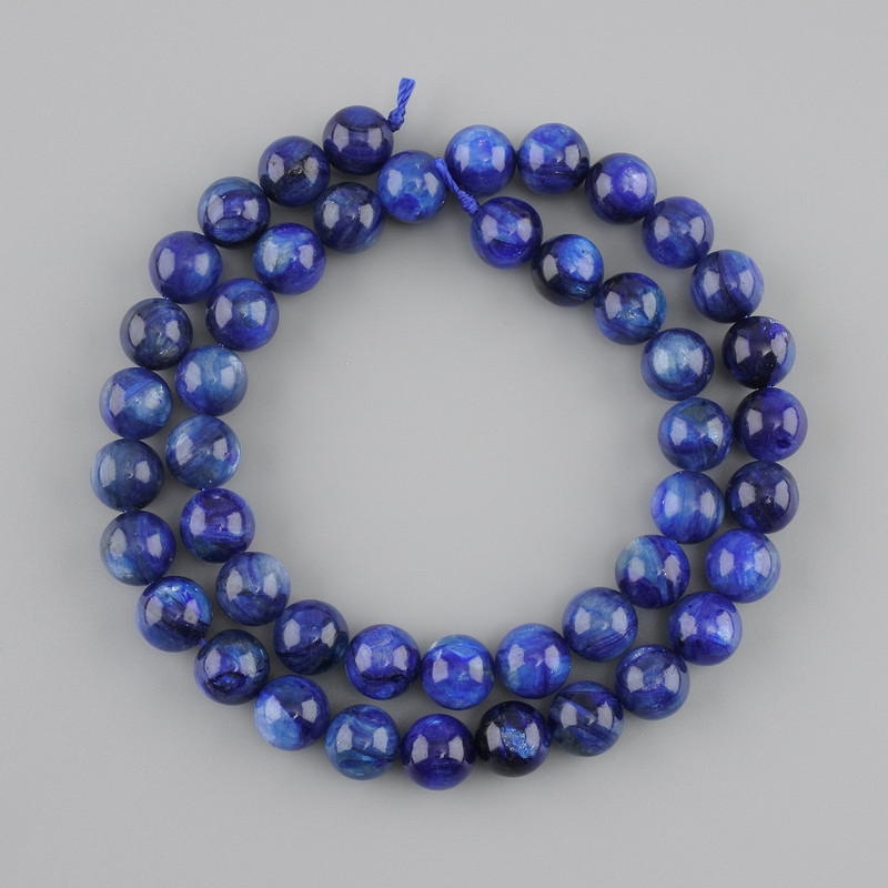 חרוזים מאבן קיאניט טבעית כדור חלק, קוטר 8mm ±, אורך 39cm ± על חוט